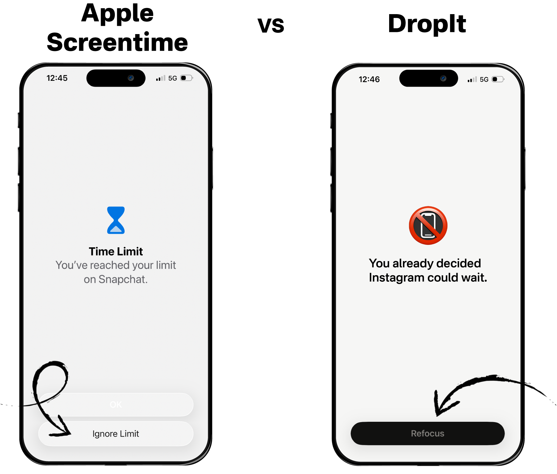 Apple Screentime vs DropIt comparison